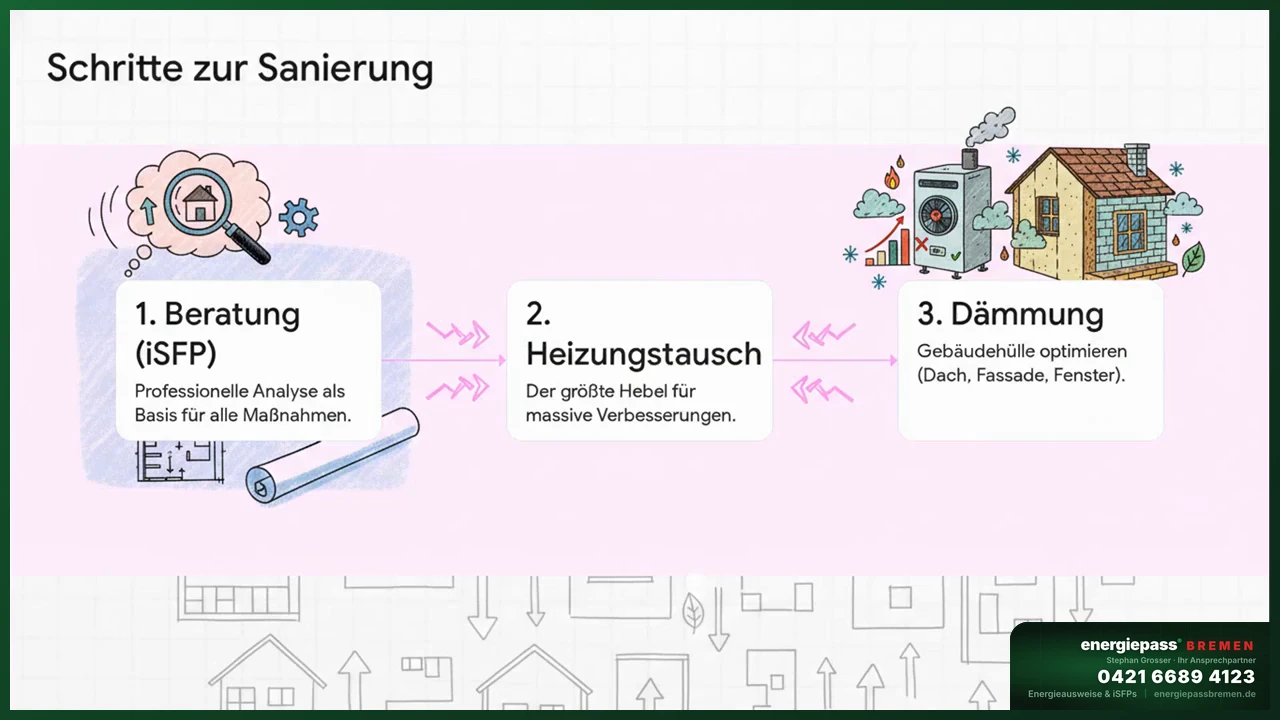 Sanierungskosten und Einsparpotenzial beim Sprung von Klasse H auf D oder C