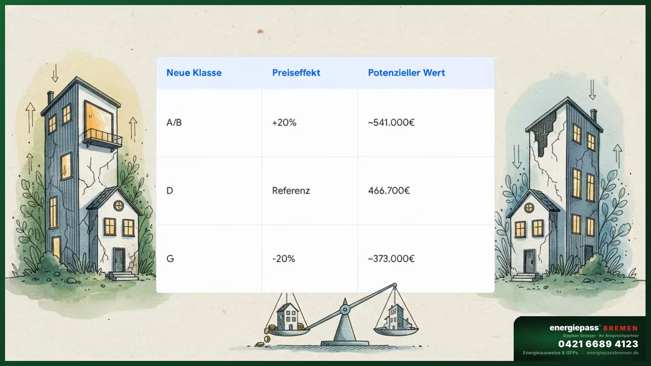 Preiseffekt der Energieeffizienzklasse — über 115.000 Euro Unterschied zwischen A und G
